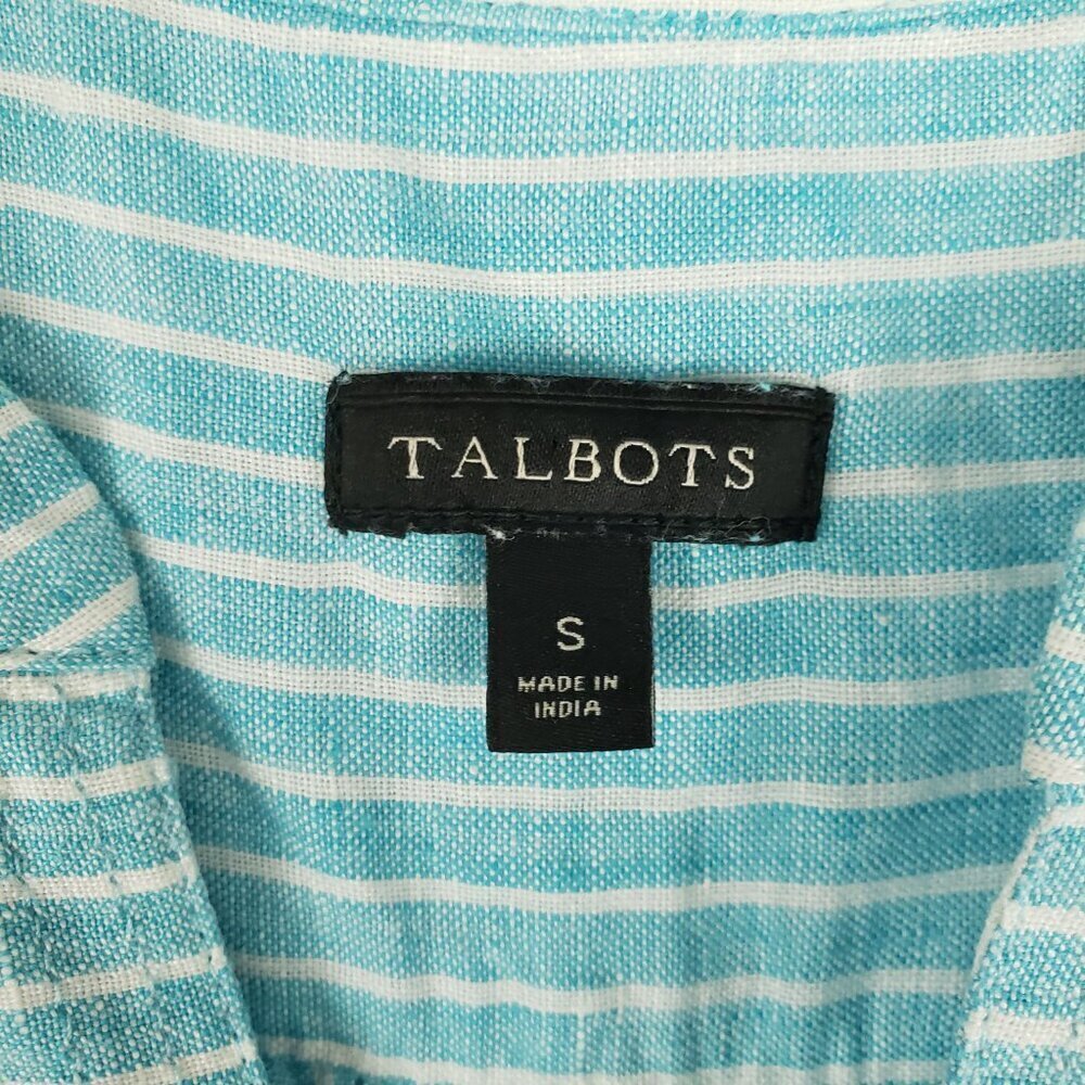 Talbots Split Neck Tank Linen Shell Top Coastal Teal White Womens Size Small - Picture 4 of 6